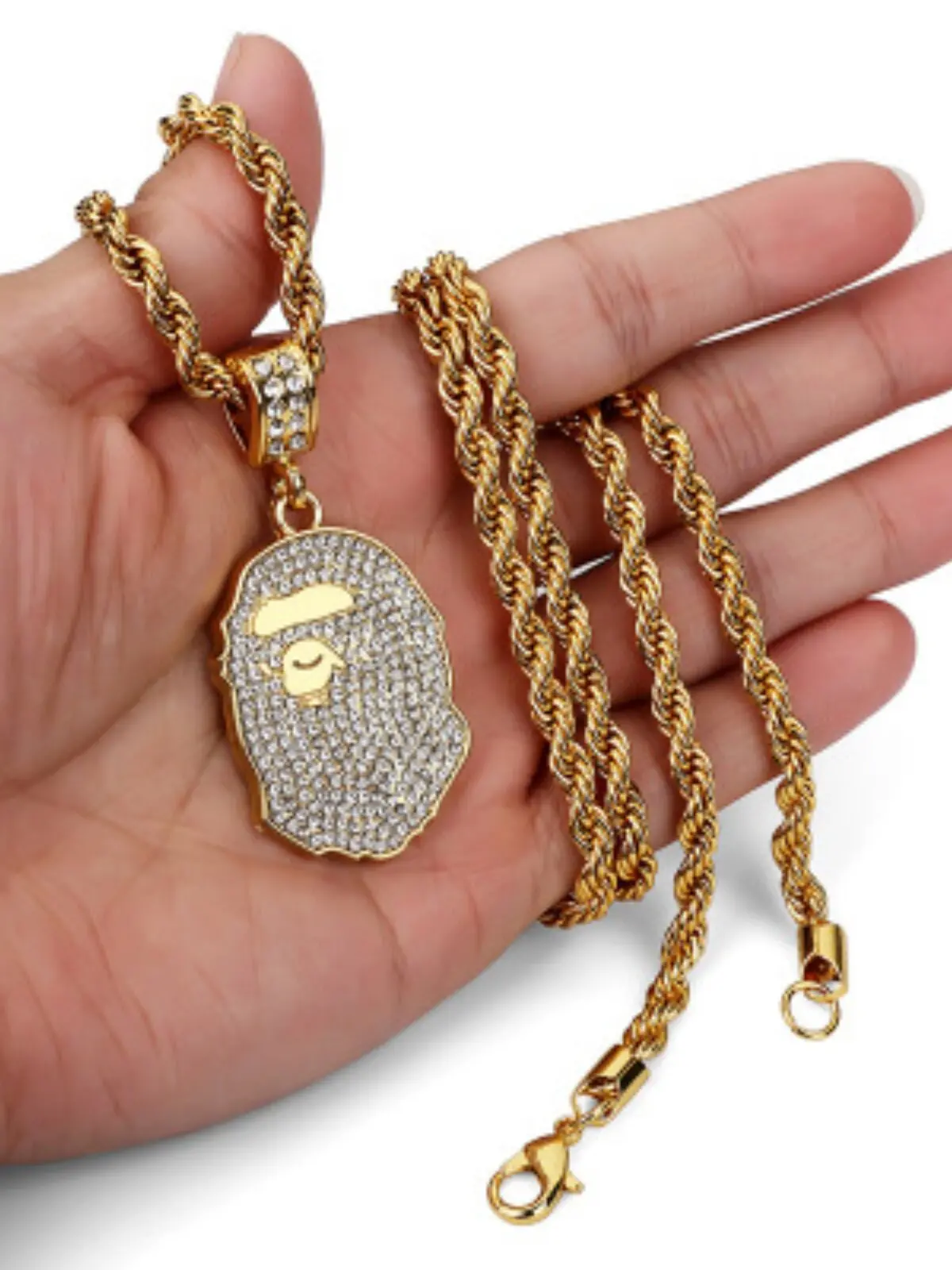 Hiphop Chain Chris Brown Style Handmade Diamond-Encrusted Ape Head Pendant Hip-Hop Necklace Accessories