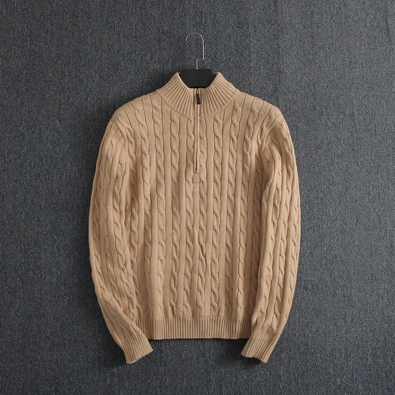 Men's Cable-Knit Pullover Long-Sleeve Knit Sweater with Half-Zip